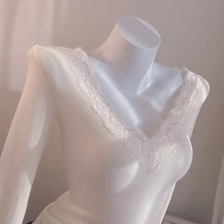 Women's Blouses Sexy Lace Deep V Neck Long Bell Sleeves Top Slim Fit Low Cut Sheer Mesh Shirt For Spring Fall Women's Clothing