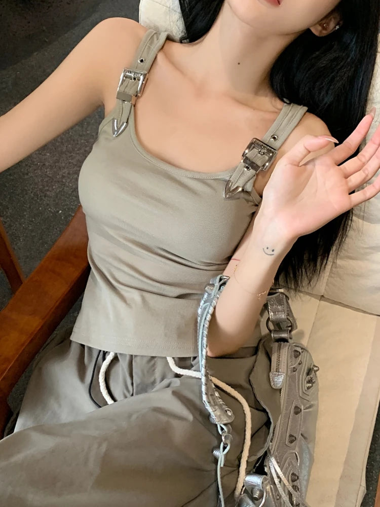 Tanks Women Personality Creativity Casual Trendy All-match Chic Age-reducing Simple Streetwear Solid New Summer Lady Sweet Thin