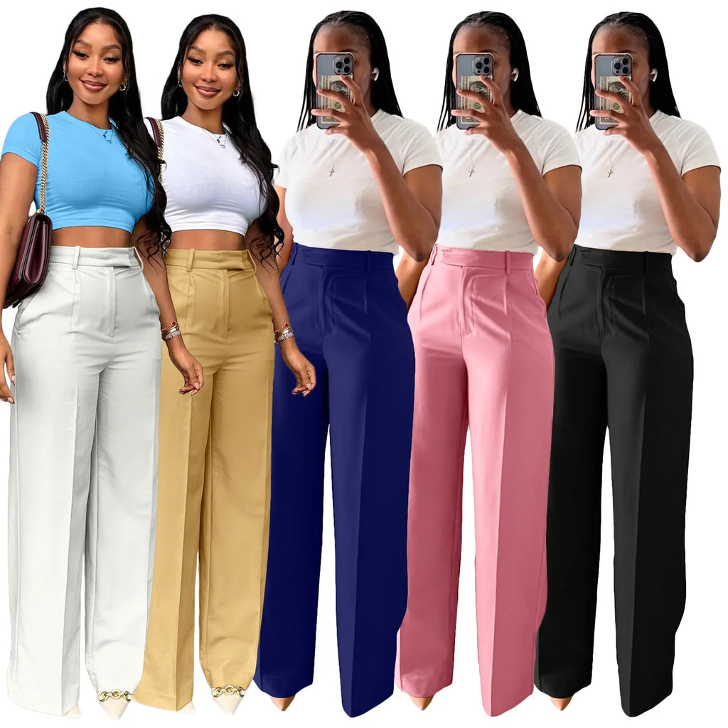2025 New Women's Pants High Waist Straight Wide Leg Casual Pants