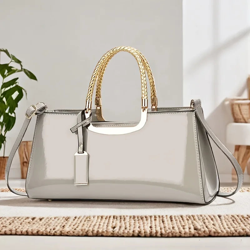 Elegant Evening Clutch - Solid Color Glossy Finish Handbag with Zipper Closure and Polyester Lining for Parties and Weddings