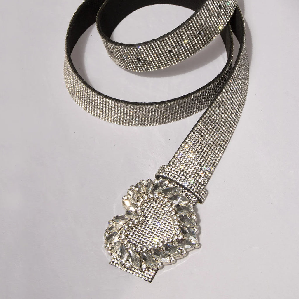 New Fashion Heavy-duty Sparkling Heart-Shaped Glass Buckle Waist Belt for Women Cross-Border Best-Selling Item