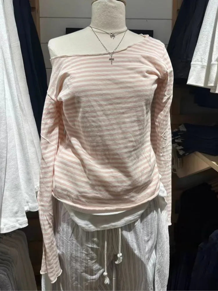 Sweet Lace Patchwork Cotton Long Sleeve Tees Women Casual Scoop Neck Slim Gray Tops Female Streetwear Vintage Y2K Chic T-shirts