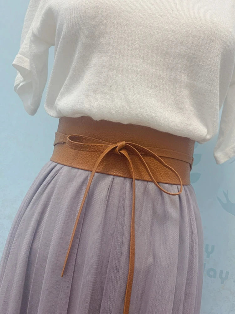 Women Belt for Dress Leather Bowknot Wide Belts Simple Wrap Waistband Coat Corset Designer Luxury Brand Cummerbunds Waistbelt