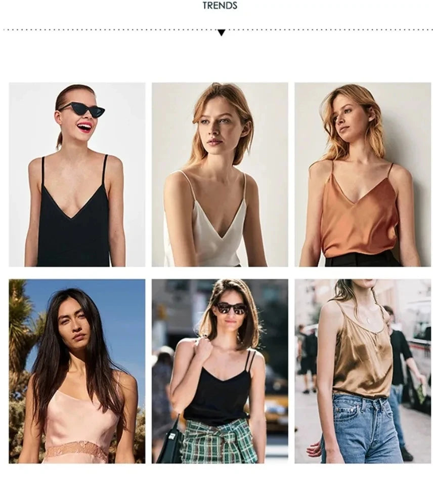 Spaghetti Strap Top Women Halter V Neck Basic White Cami Sleeveless Satin Silk Tank Tops Women Summer 2025 Camisole
