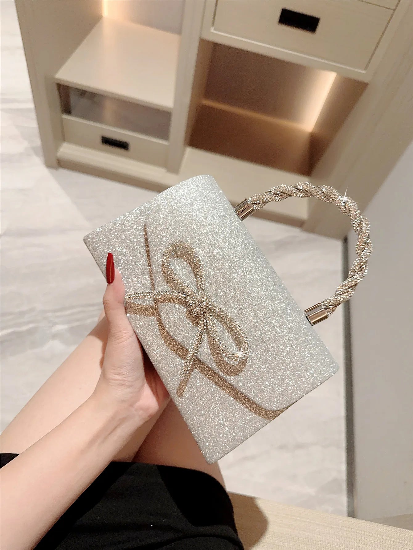 Evening Bag Dress Versatile European and American Clutch Bag Crossbody Celebrity Fashion Diamond Bow Chain Bag