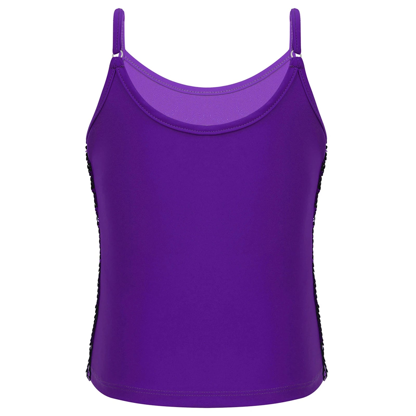 Womens Adjustable Spaghetti Straps Sparkly Sequin Tops Slim Fit Patchwork Tank Top for Pole Dancing Disco Night Out Costume