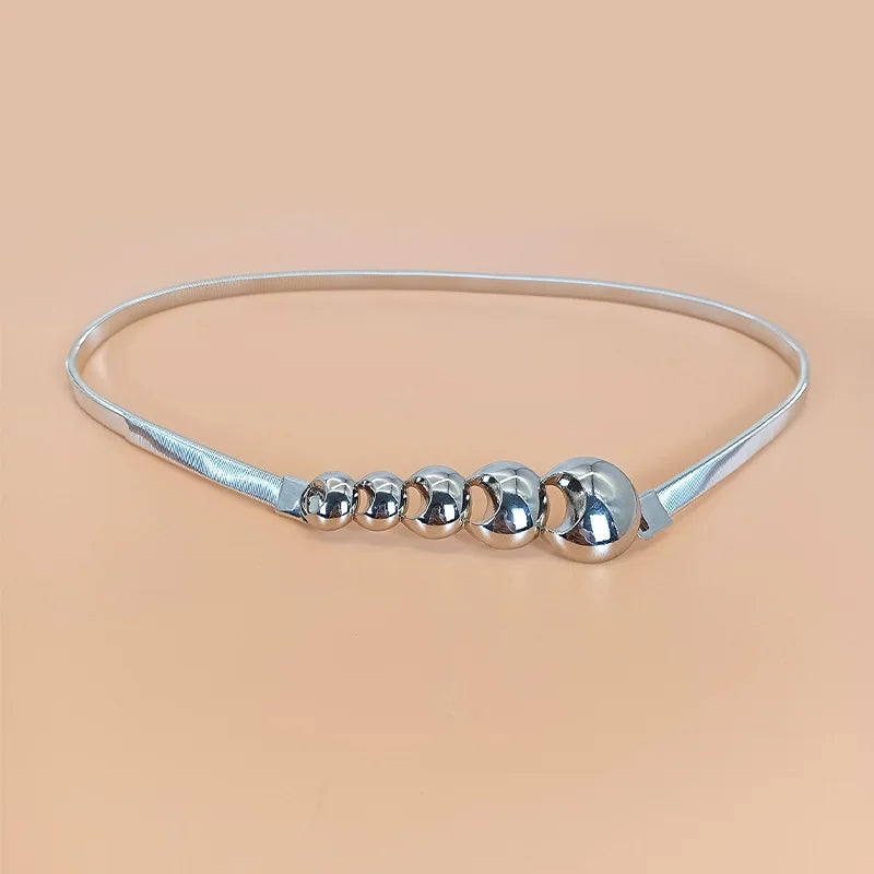 Hot New Women's Metal Spring Waist Chain Luxury Fashion Dress Dot Buckle Elastic Chain Belt Small Elegant Metal Belt For Women