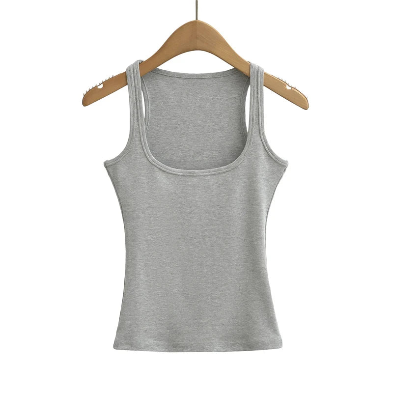 Women Scuplted Square Neck Tank Top