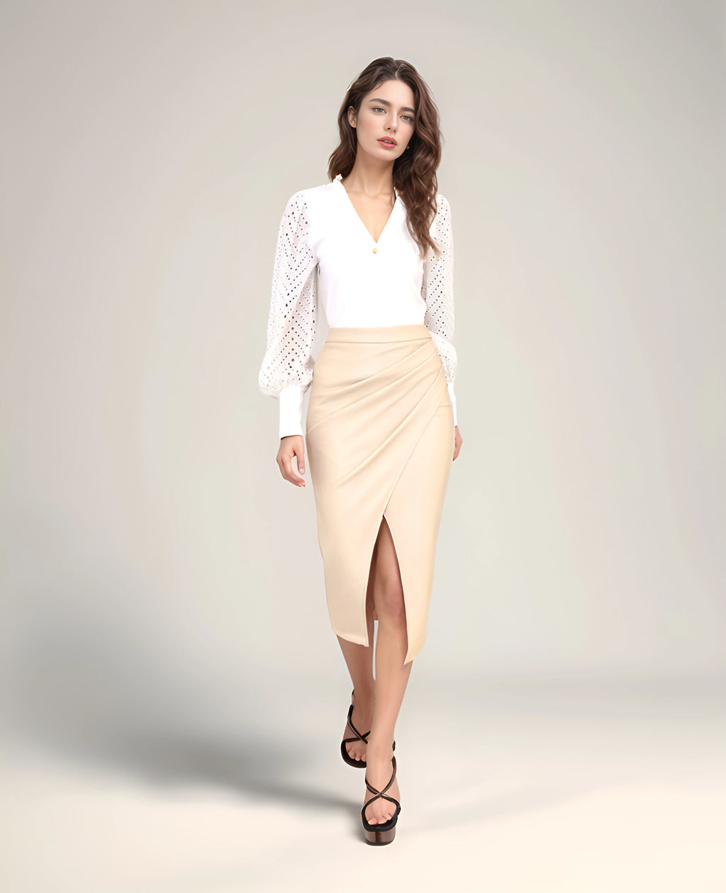 2025 Spring/Summer Women's PU Split Skirt High Waist Zipper Fold Leather Skirt European and American Sexy Hip Bag Skirt