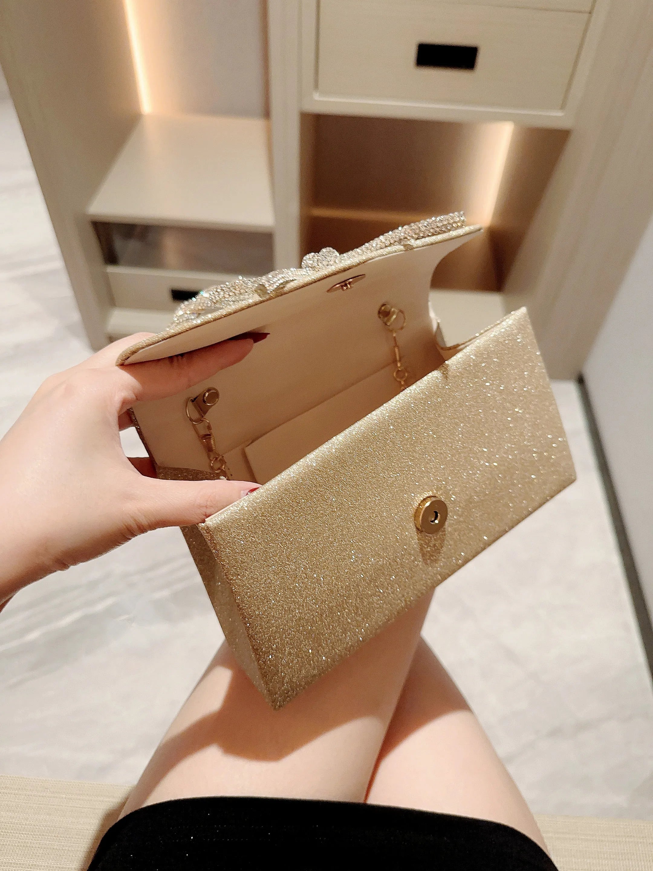 Evening Bag Dress Versatile European and American Clutch Bag Crossbody Celebrity Fashion Diamond Bow Chain Bag