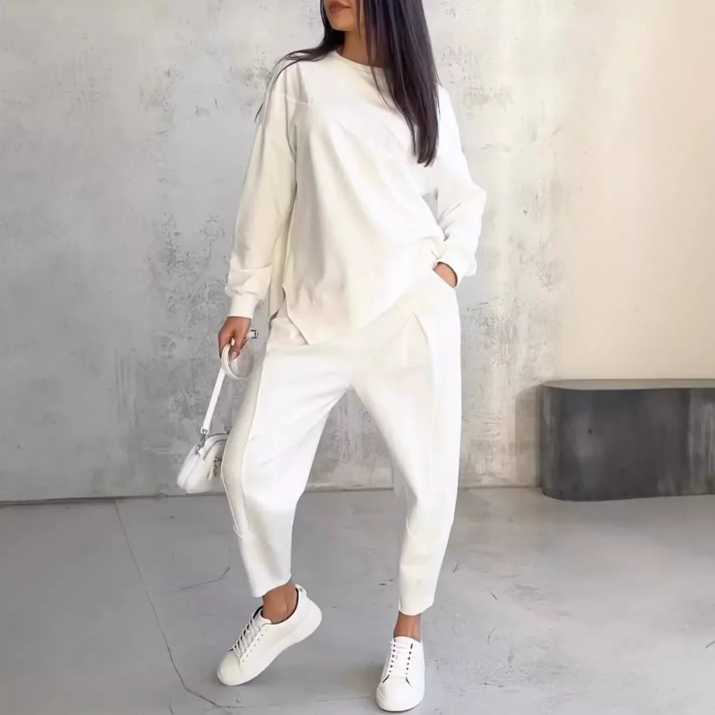 Women Casual 2 Piece Sets Solid Irregular Sweatwear Tops Jogger Pants Suit Women Sport Two Piece Outfit