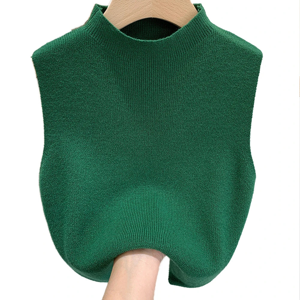 Women's Vest Tank Top Solid Color Knitted Tees Cropped Camisole Sweater Half-turtleneck Spring Autumn Sleeveless топ женский