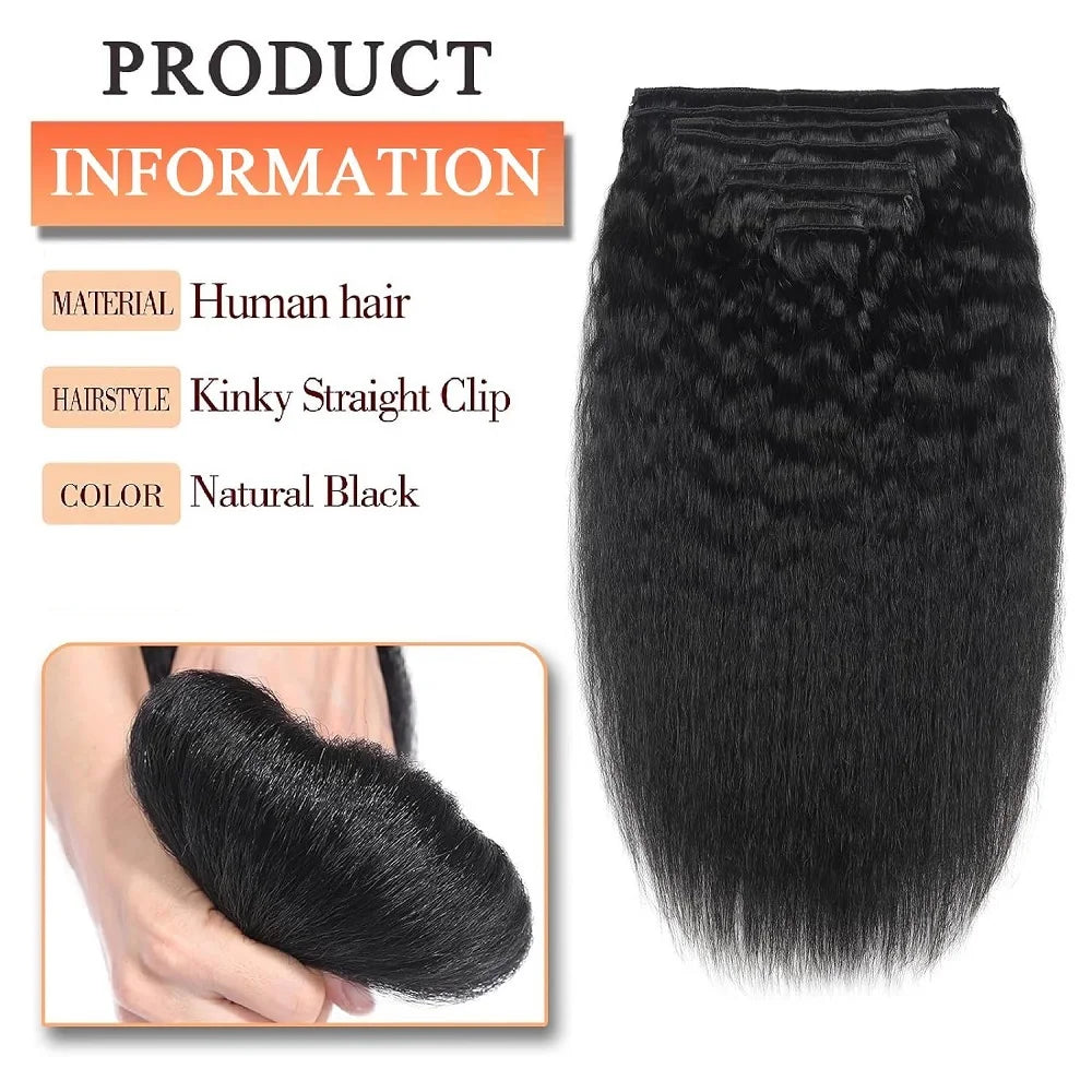 Kinky Straight Clip ins Hair 100g Clip in Hair Extensions Real Human Hair Yaki Straight Clip in for Black Women