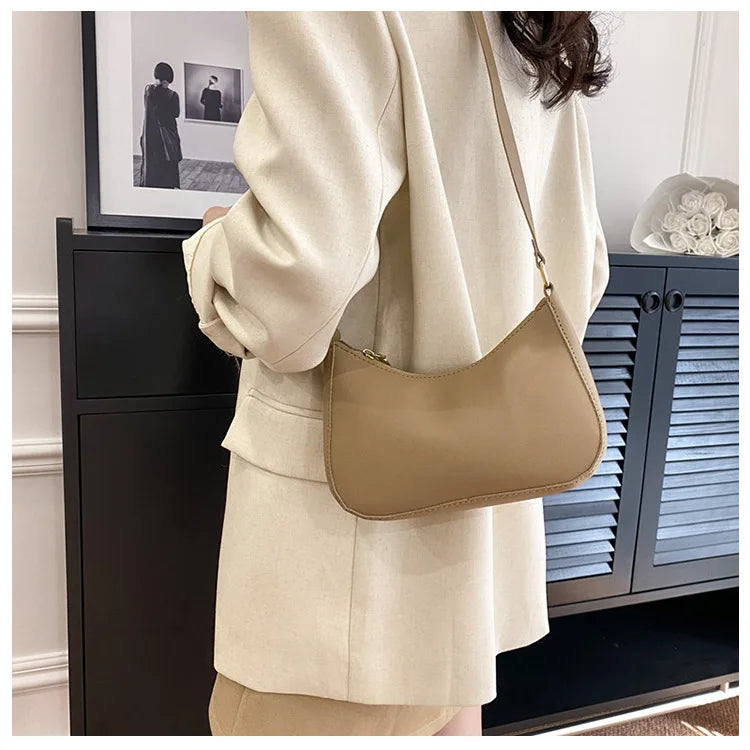 Women's Handbags Retro Solid Color PU Leather Shoulder Underarm Bag Fashion Casual Hobos Purses and Handbag Ladies Hand Bags