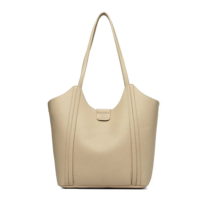 Elegant Women's Handbag Quality Leather Top-Handle Bag Ladies Solid Color Shoulder Crossbody Bag Casual Tote Purse Messenger Sac