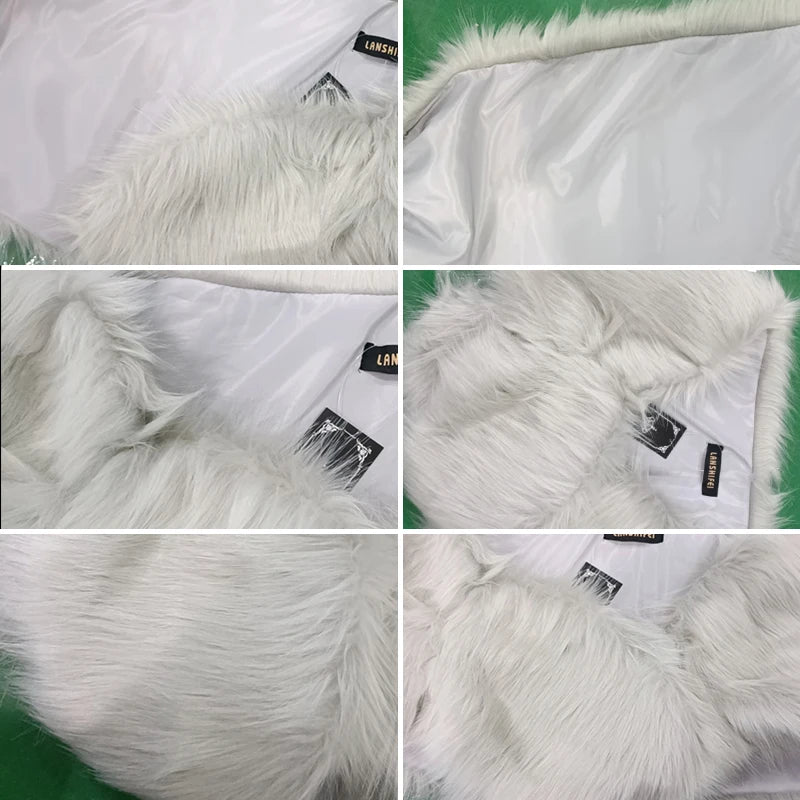 Women Bridal Shawl Wedding Cape Warm Plush Elegant Winter Faux Fur Long Shawl Stole Wrap Shrug Scarf For Evening Party Decor