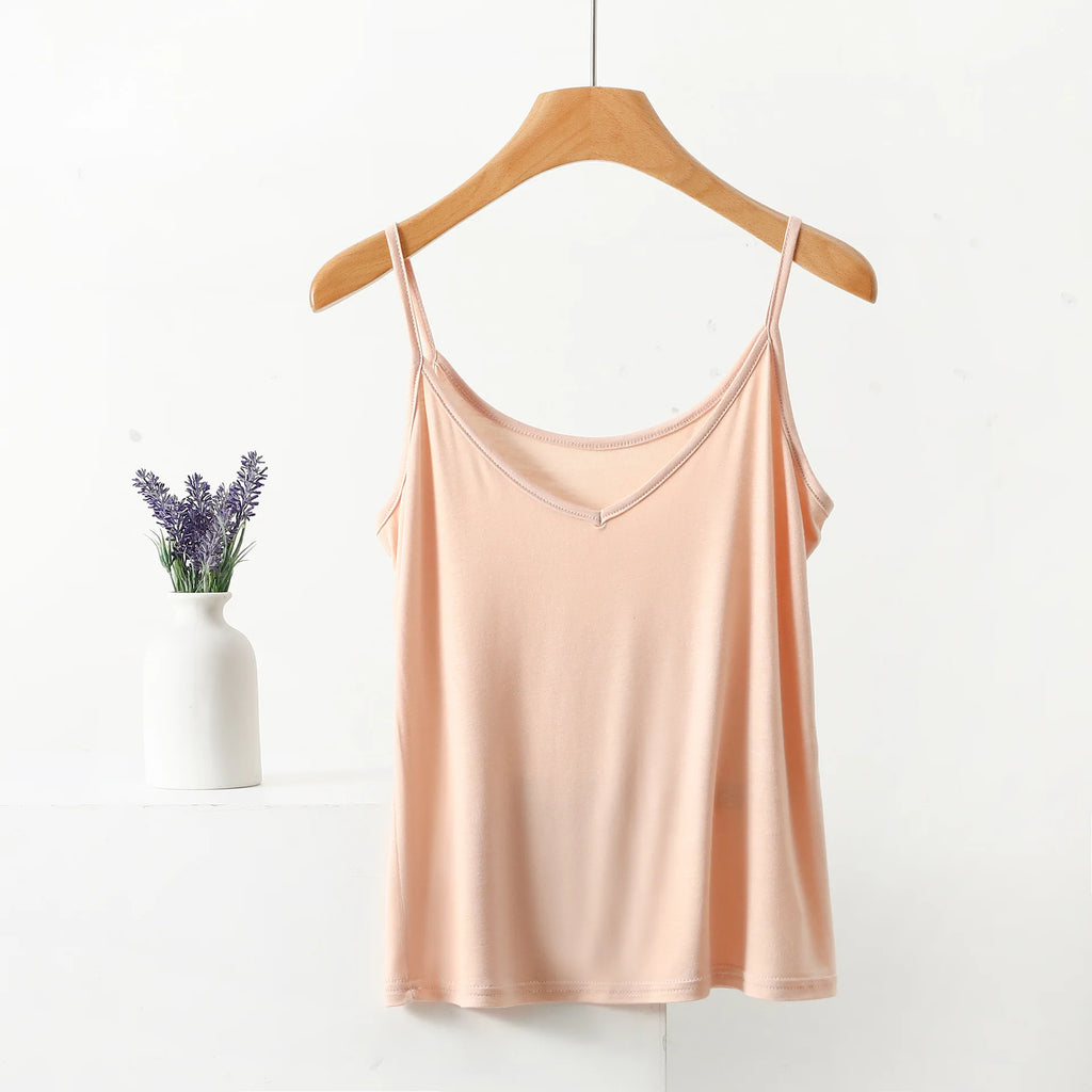 Spaghetti Strap Top Women Halter V-Neck Basic Cami Sleevless tank tops Women's Summer Camisole Solid color
