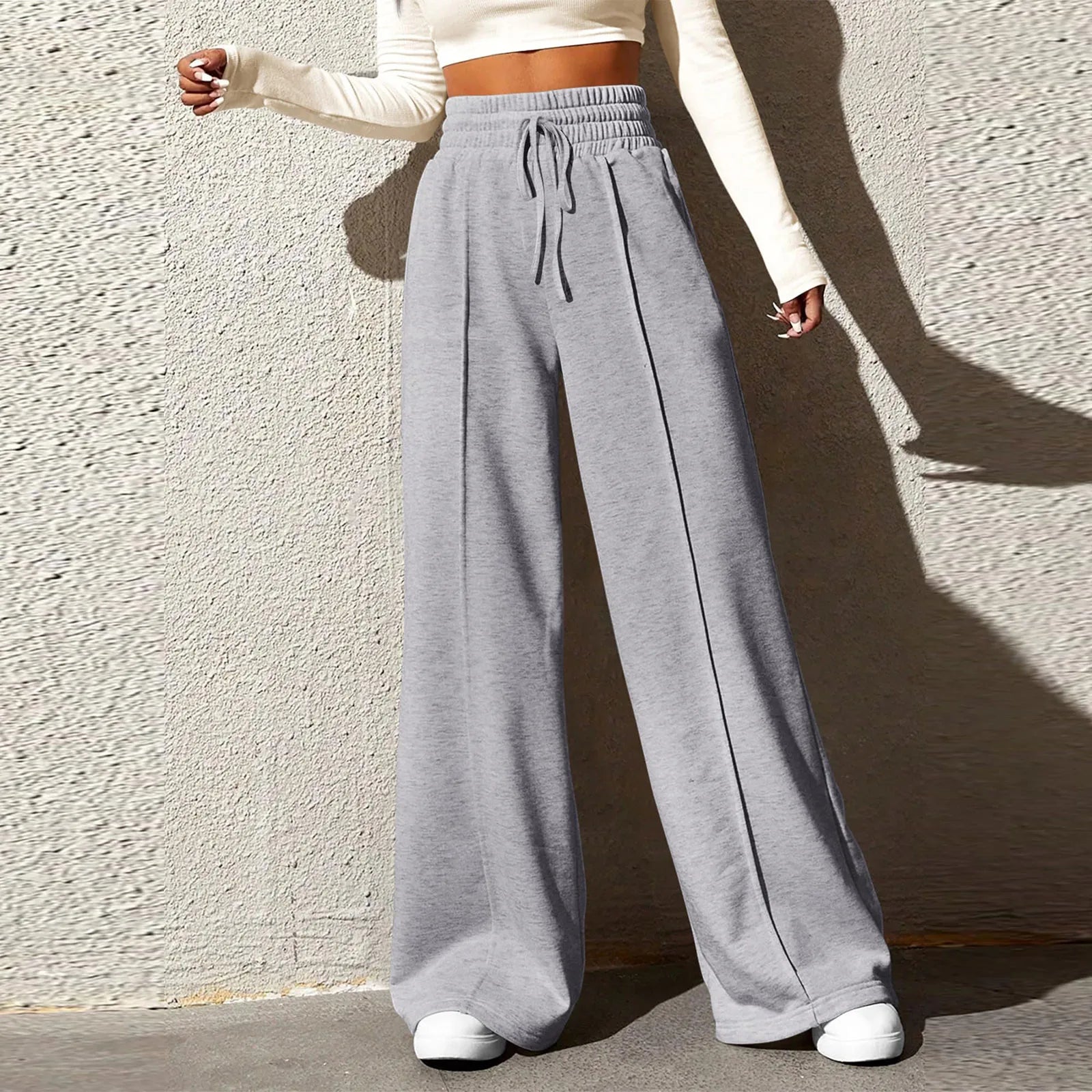 Wide Leg Pants For Women’S Fleece Lined Sweatpants Straight Pants Bottom All-Math Plain Fitness Joggers Pants Travel Basic