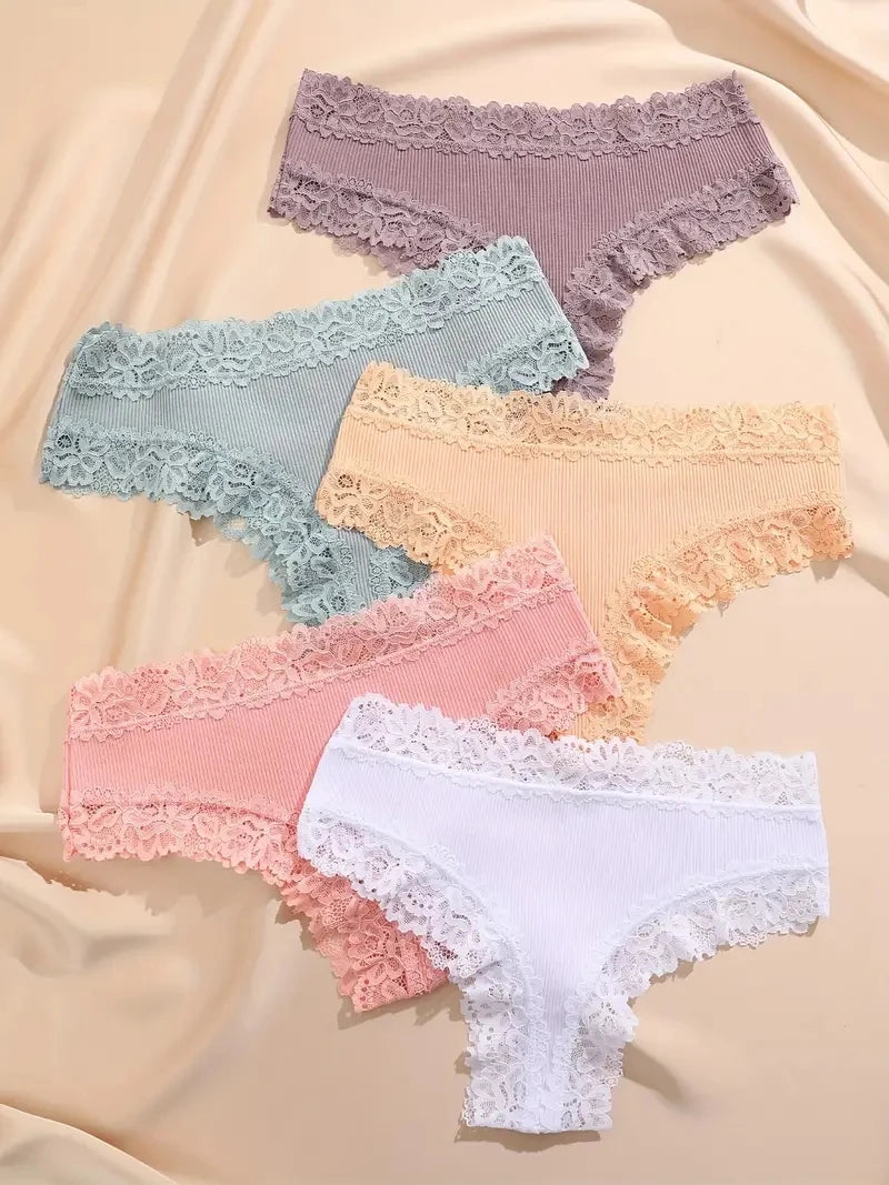 5Pcs/set Floral Lace Cotton Panties