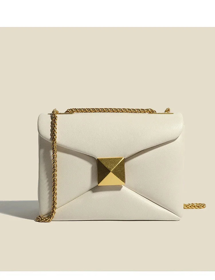 Early Spring Korean Style Cropped Studded Niche Chain Bag 2024 New Trendy Versatile Handbag Genuine Leather Small Square Bag