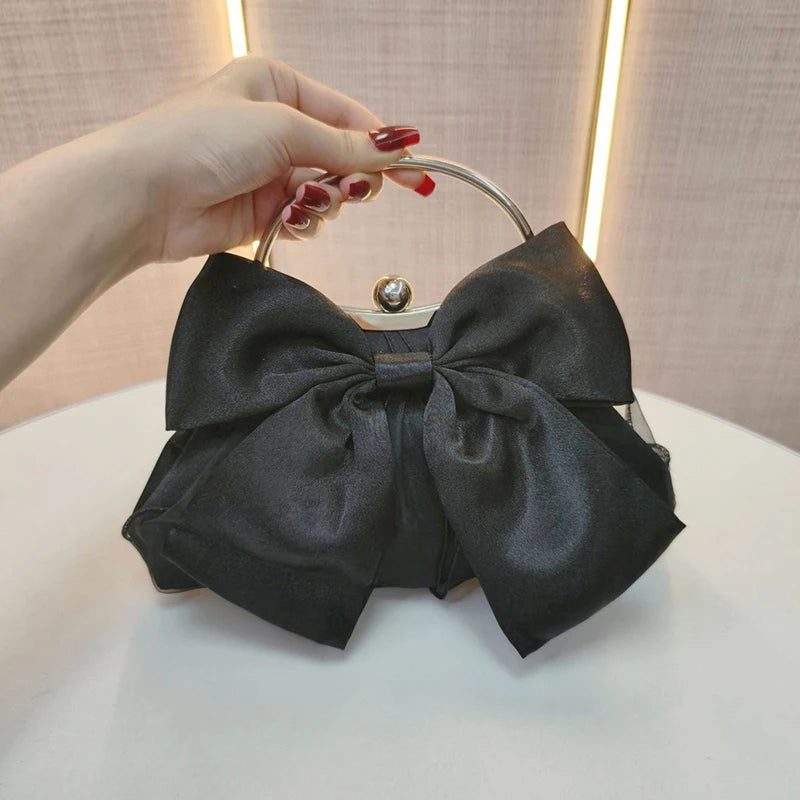 Elegant Sweet Satin Bow Handbag Ladies Evening Clutch Bag Fashion Chain Shoulder Bag For Women Wedding Party Bridal Clutches Bag