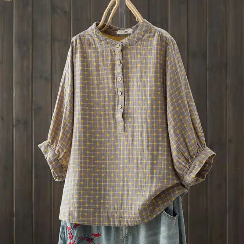 Women's Blouse Women Japanese Cotton Yarn Print Shirts & Blouses Summer Top Half sleeve shirt women's clothing