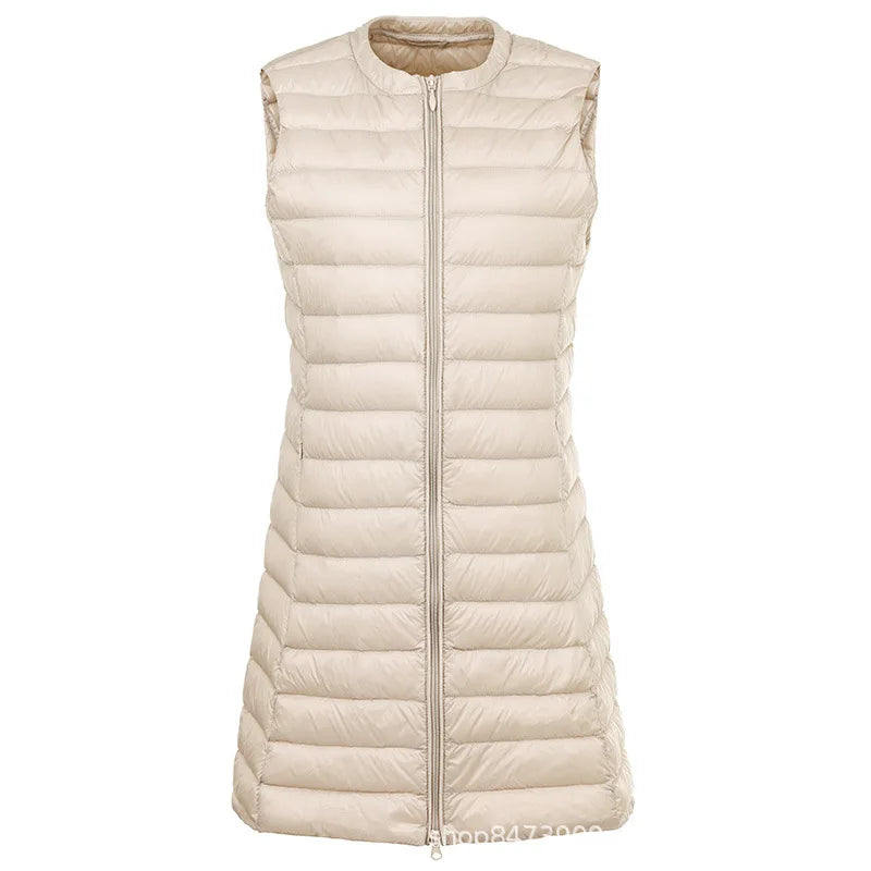 Autumn and Winter New Light Thin down Vest Women round Neck Mid-Length Waistcoat down Liner Vest Vest Outerwear