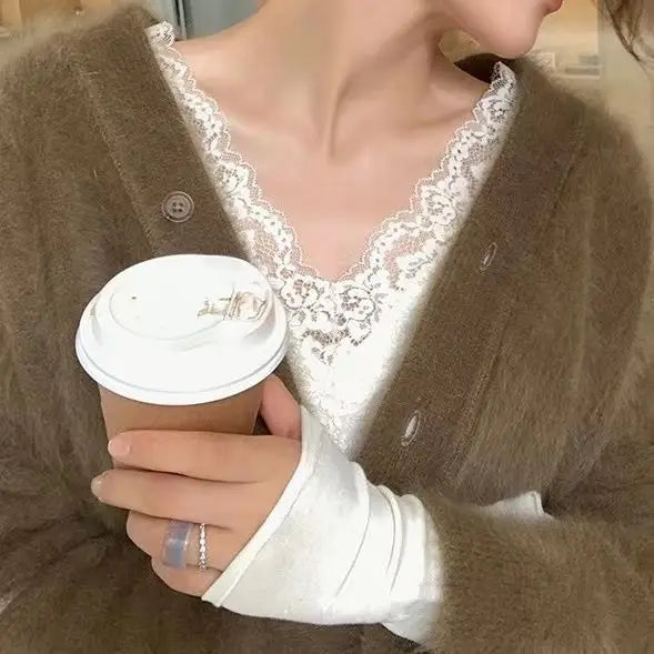 Women's Blouses Sexy Lace Deep V Neck Long Bell Sleeves Top Slim Fit Low Cut Sheer Mesh Shirt For Spring Fall Women's Clothing