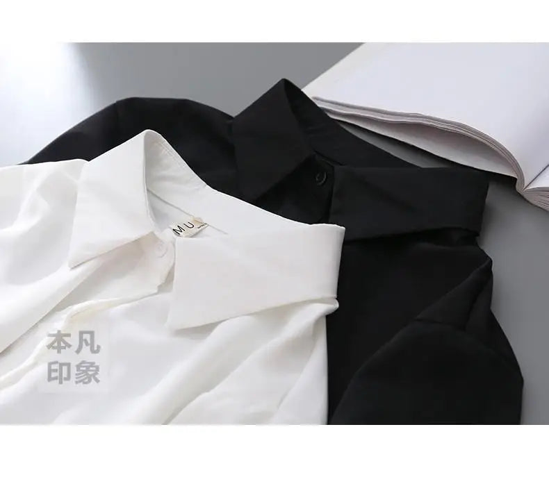 Blouses Tops Women White Black Long Lantern Sleeve Office Lady Temperament Autumn Winter Basic All-match Design Chic Female New