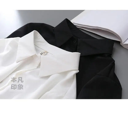 Blouses Tops Women White Black Long Lantern Sleeve Office Lady Temperament Autumn Winter Basic All-match Design Chic Female New