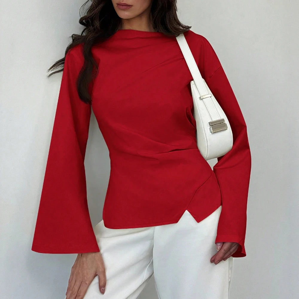 Women's Blouses Summer Fashion Slim Elegant 2025 Plain Minimalism Long Sleeve Round-Neck Office Lady Blouses