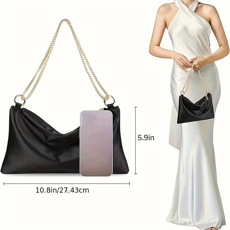 Evening Bag for Women Wedding Formal Dance Cocktail Party Choulder Bag Champagne Beige Black Color with Zipper Closure