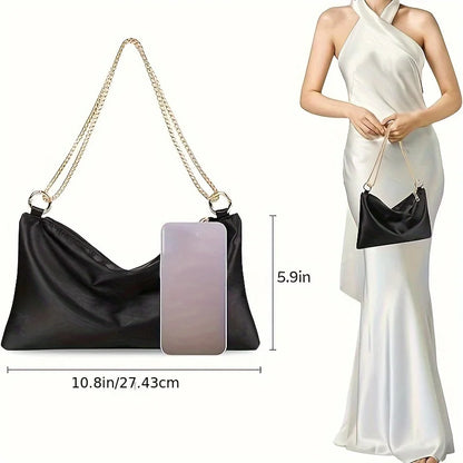 Evening Bag for Women Wedding Formal Dance Cocktail Party Choulder Bag Champagne Beige Black Color with Zipper Closure