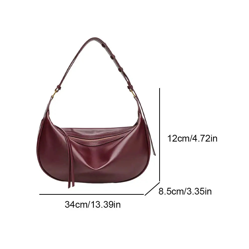 Women PU Shoulder Bag Vegan Leather Shoulder Purse Solid Color Stylish Dumpling Tote Zipper Closure Chic Hobo Bag Top Handle Bag