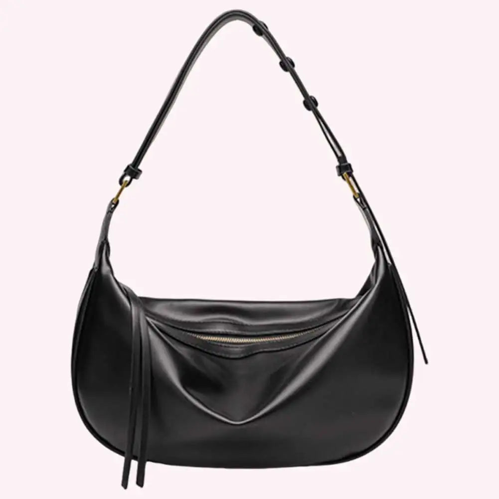 Women PU Shoulder Bag Vegan Leather Shoulder Purse Solid Color Stylish Dumpling Tote Zipper Closure Chic Hobo Bag Top Handle Bag