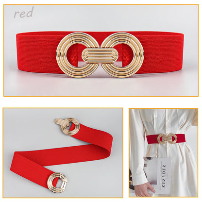 Fashion Dress Belts for Women Simple Waist Elastic Ladies Band Round Buckle Decoration Coat Sweater Party Belt Girdle Belt Gift