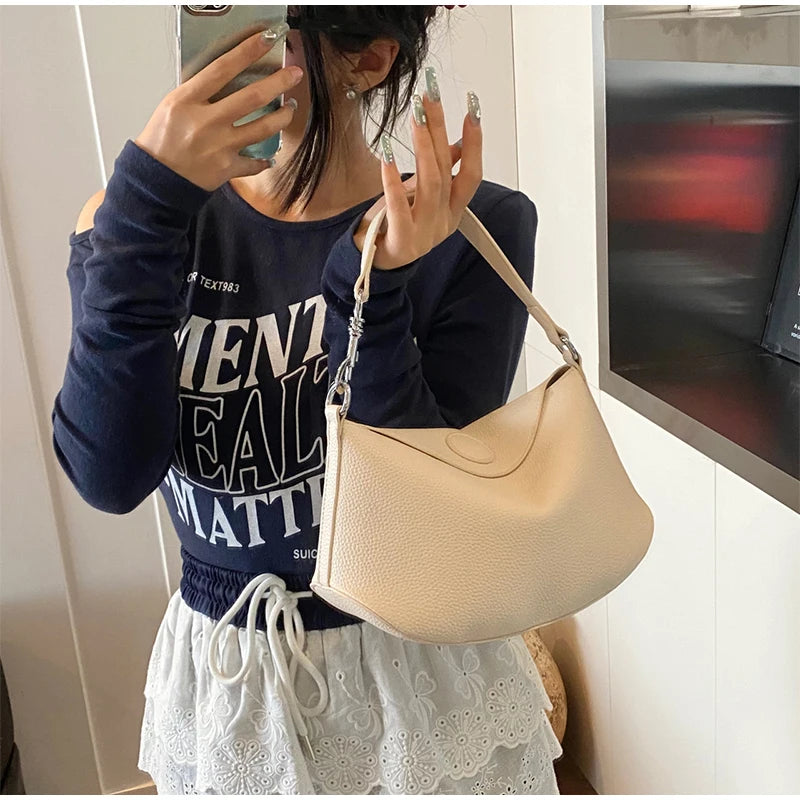 Pea Pod Crossbody Shoulder Bag,Women's Lychee Pebbled Pattern Women Dumpling Sling Bag,Chic Simple Minimalist Commuter Purse