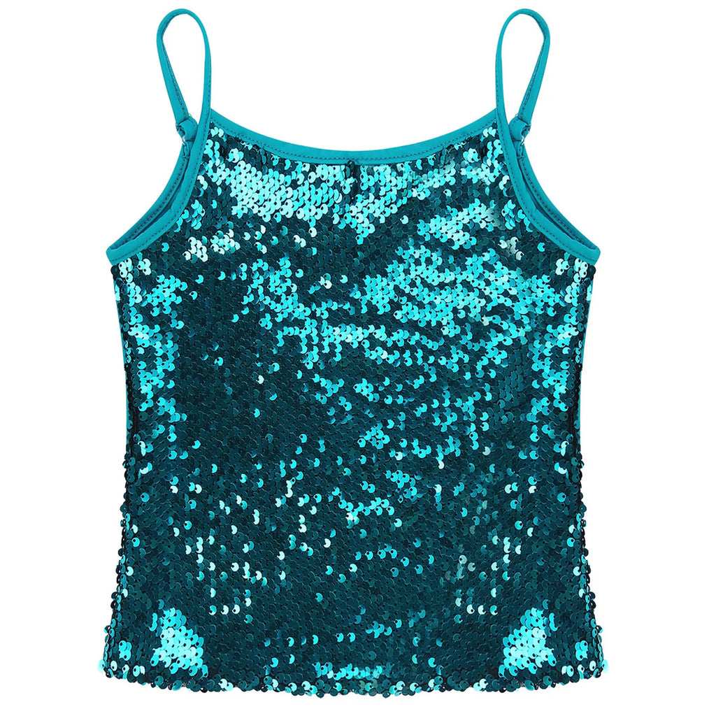 Womens Adjustable Spaghetti Straps Sparkly Sequin Tops Slim Fit Patchwork Tank Top for Pole Dancing Disco Night Out Costume