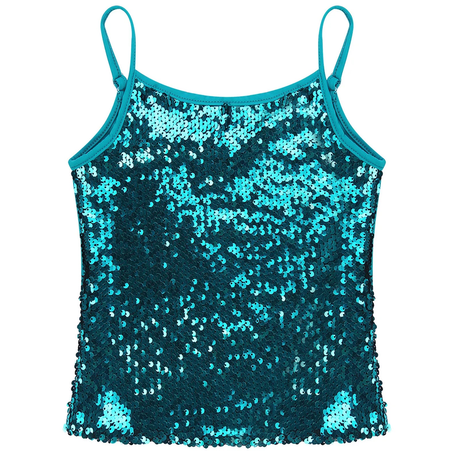 Womens Adjustable Spaghetti Straps Sparkly Sequin Tops Slim Fit Patchwork Tank Top for Pole Dancing Disco Night Out Costume