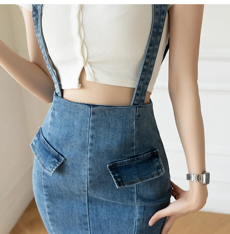 Elegant Casual Denim Jean Skirt for Women's High Waist Bodycon Ruffles Fishtail Skirts Fashion Trumpet Midi Length Skirts Female