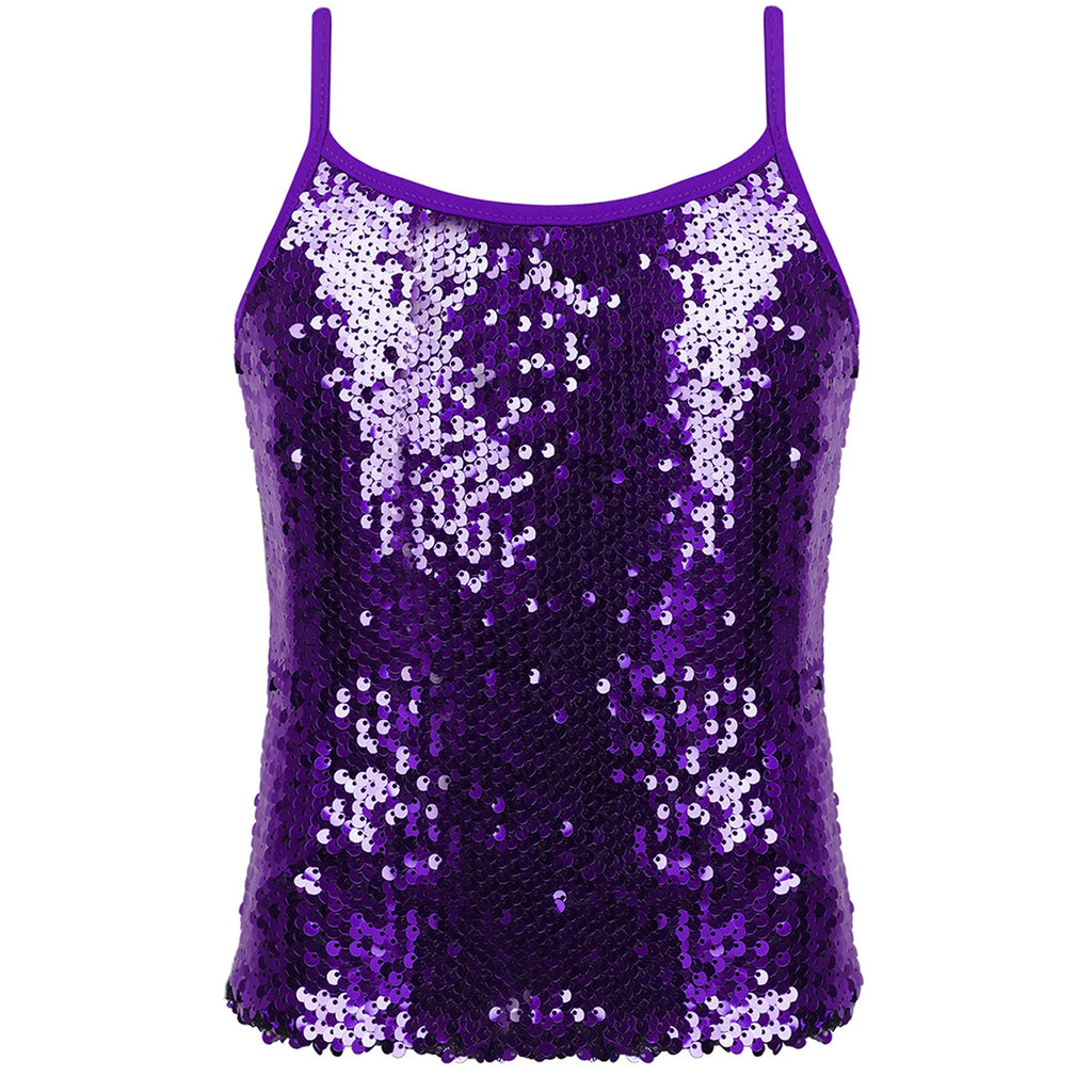 Womens Adjustable Spaghetti Straps Sparkly Sequin Tops Slim Fit Patchwork Tank Top for Pole Dancing Disco Night Out Costume