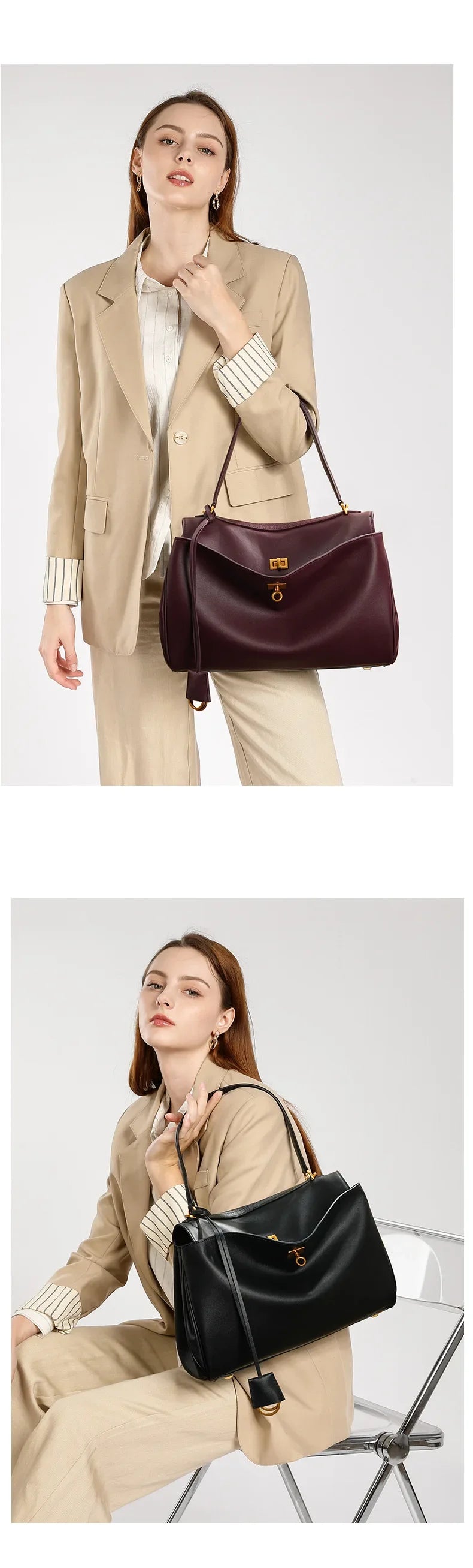 Rodeobag leather handbag, single shoulder crossbody bag, large capacity women's commuting high-end tote bag