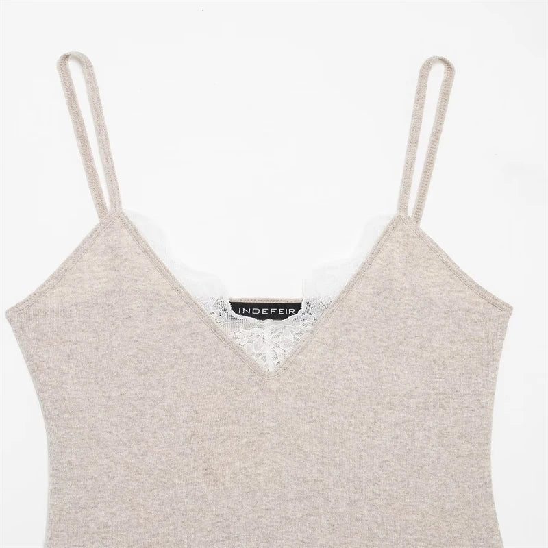 Women's Lace-Trim Cami Top, 3 Colors Available, V-Neck, Thin Straps, Sleeveless Casual Basic Tank