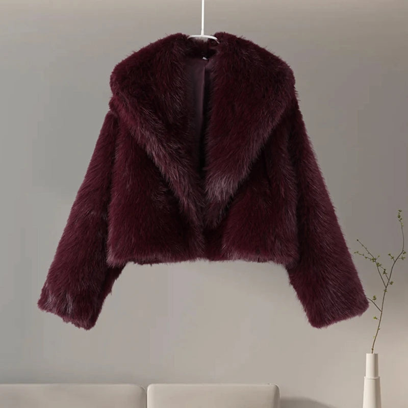 Street Faux Fur Women Coat Urban Full Sleeve Lapel Panelled Pocket Female Outwear 2025 Autumn Winter Elegant Lady Outwear