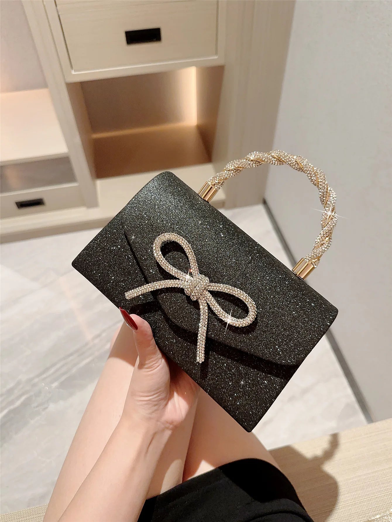 Evening Bag Dress Versatile European and American Clutch Bag Crossbody Celebrity Fashion Diamond Bow Chain Bag