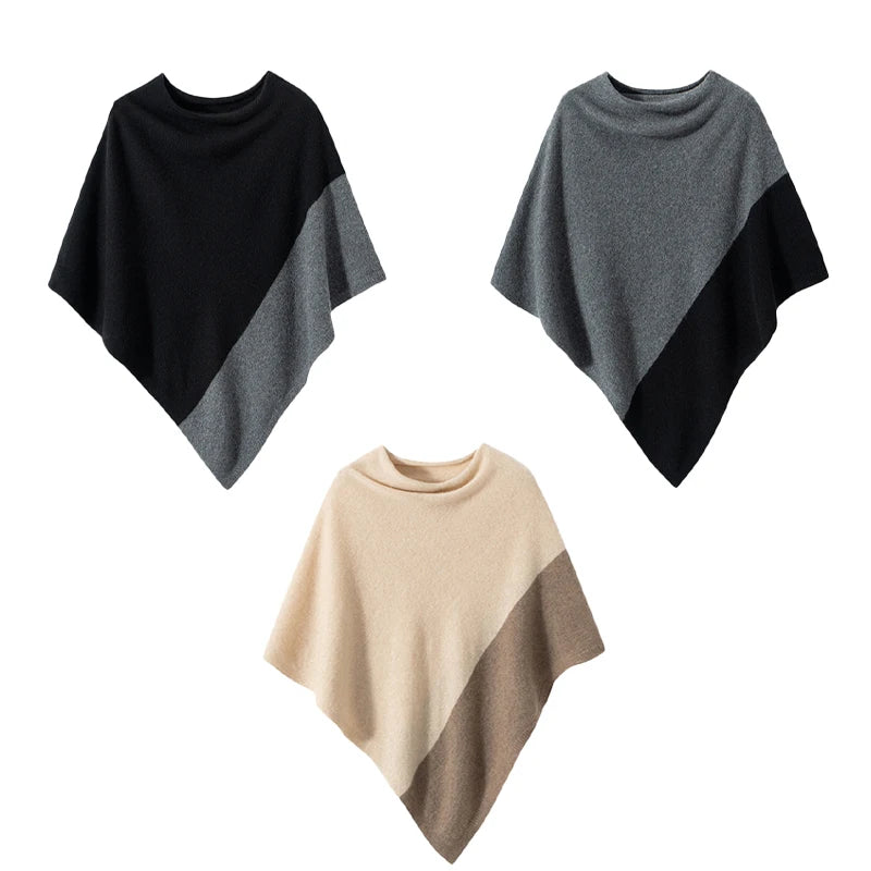 Korean Style Autumn And Winter Shawl Women's Contrast Color Knitted Warm Cloak