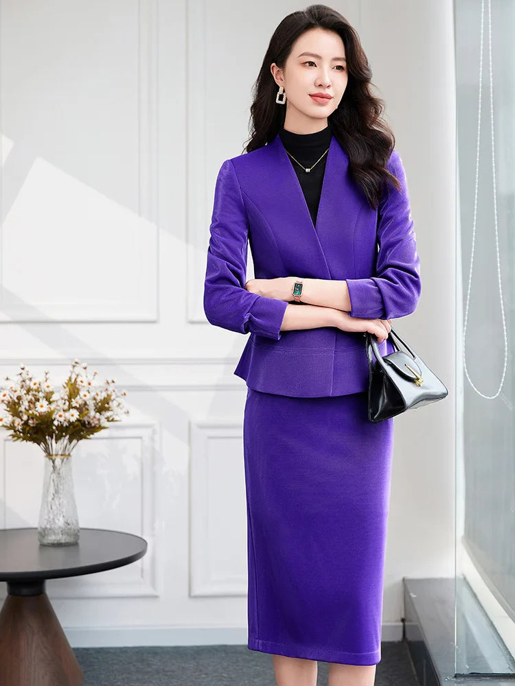2025 New All Season Skirt Suits Women New Fashion Temperament V Neck Professional Blazer And High Waist Skirt Two Piece Set