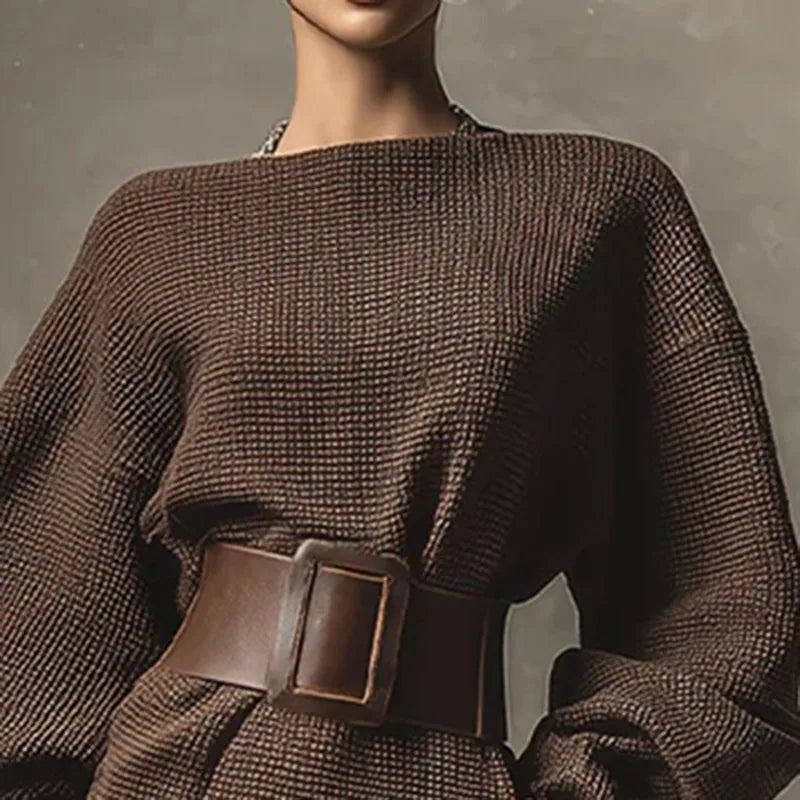 Fall Winter Solid Color Knit Sweater Dress Woman Sexy Slash Neck Sashes Slim Mini Dress Retro Batwing Long Sleeve Pullover Dress