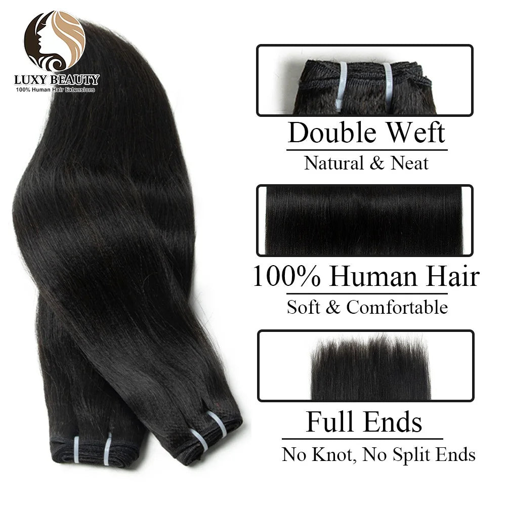 Light Yaki Straight Bundles Human Hair Weaving Natural Black Yaki Straight Human Hair Weft Double Weft Brazilian Remy Hair 100g