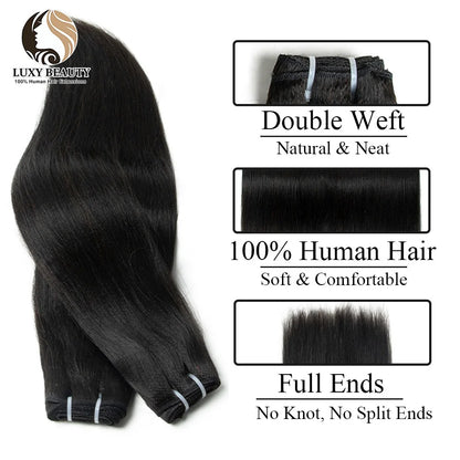 Light Yaki Straight Bundles Human Hair Weaving Natural Black Yaki Straight Human Hair Weft Double Weft Brazilian Remy Hair 100g